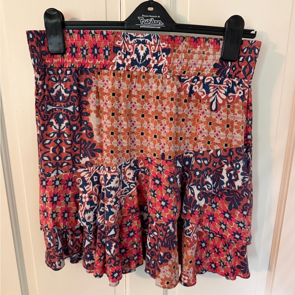 Cabi Boho Patchwork Ruffle Mini Skirt - Multicolor